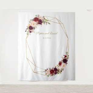 Bourgondiër Marsala Bloem Goud Bruiloft Fotohokje Wandkleed