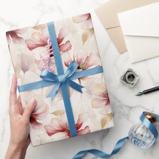 Bourgondiër Rode Crème Bloemrijke Bruidsdouche Cadeaupapier (Geschenken)