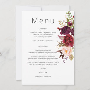 Bourgondierse Marsala en Blush Bloemenmenu - Wit Kaart