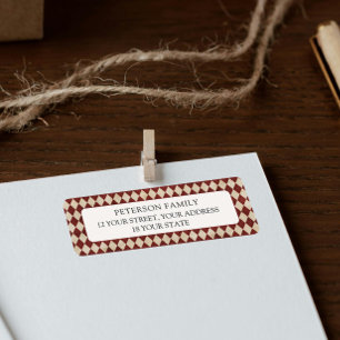 Bourgondisch Argyle Kerst Retouradreslabel Etiket