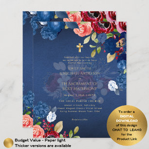 Bourgondisch Blauw Bloemen Katholieke Nuptial Mass Flyer