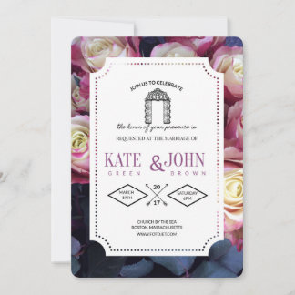Bourgondisch bloemen bruiloft uitnodiging template