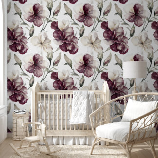 Bourgondisch bloempatroon behang