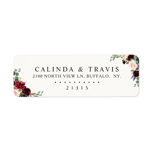 Bourgondisch boeket | Elegante bruiloft Etiket (Voorkant)