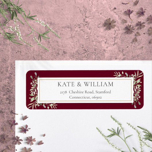 Bourgondisch Botanisch Groene Bladerige Adreslabel Etiket