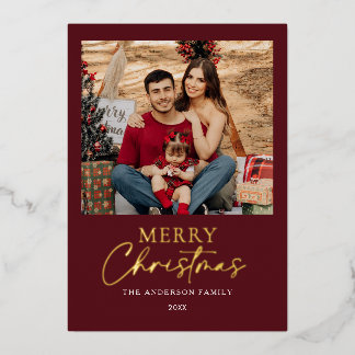 Bourgondisch goud folie Zalig Kerstmis Familie Fot Feestdagenkaart