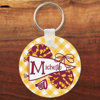 Bourgondisch Gouden Cheer Wimpel Gepersonaliseerde Sleutelhanger
