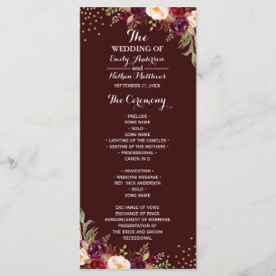 Bourgondisch gouden confetti bloemen bruiloftsprog programma