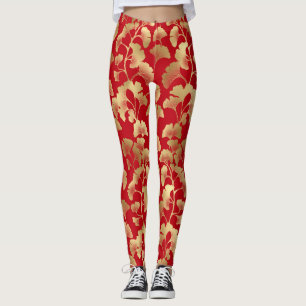 Bourgondisch Gouden Ginkgo met Japanse Elegantie Leggings