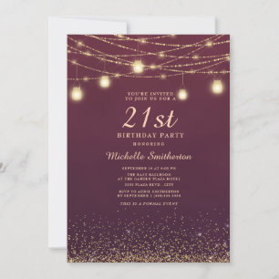 Bourgondisch Gouden Glitter Sliert Lichtjes Formee Kaart