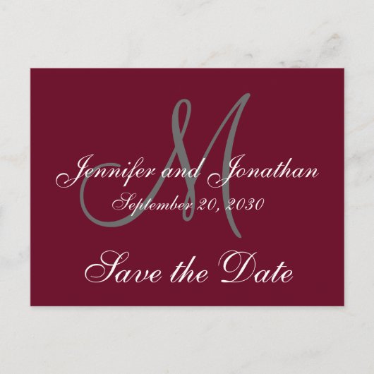 Bourgondisch Grijs Script Monogram Formeel Save th Aankondigingskaart (Voorkant)
