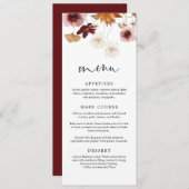 Bourgondisch herfst boho bloemen bruiloftsmenu kaa kaart (Voorkant / Achterkant)