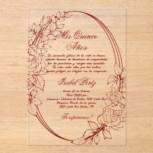 Bourgondisch lijst Spaans Quinceanera Acryl Uitnodigingen