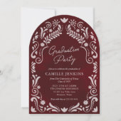 Bourgondisch Mexicaans Papel Picado Foto Afstudere Kaart (Voorkant)