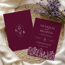Bourgondisch Minimalistisch Trouwmonogram met Wild