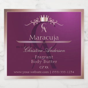 Bourgondisch productlabel roze gouden frame monogr likeurfles etiket