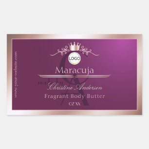 Bourgondisch productlabel roze gouden frame monogr rechthoekige sticker