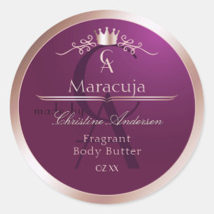 Bourgondisch productlabel roze gouden frame monogr ronde sticker