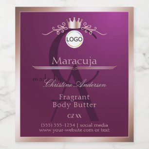 Bourgondisch productlabel roze gouden frame monogr wijn etiket