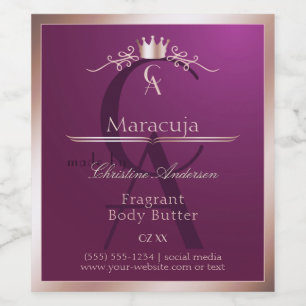 Bourgondisch productlabel roze gouden frame monogr wijn etiket