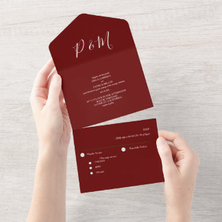 Bourgondisch rood minimalistisch elegant script all in one uitnodiging