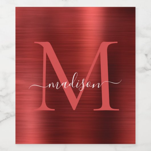Bourgondisch rood monogram meisjesscript metaalsta wijn etiket (Enkel label)