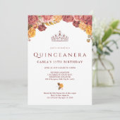 Bourgondisch Roos | Uitnodigingen voor Quinceanera (Staand voorkant)