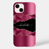 Bourgondisch roze zwarte agaat marmeren naamschrif Case-Mate iPhone case (Achterkant)