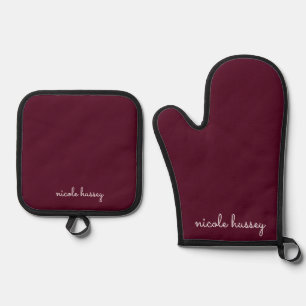Bourgondisch schrift Stijlvol monogram Modern Ovenwant & Pannenlap Set