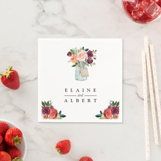 Bourgondisch Sinaasappel Bloemen Mason Jar Trouwpa Servet (Insitu)