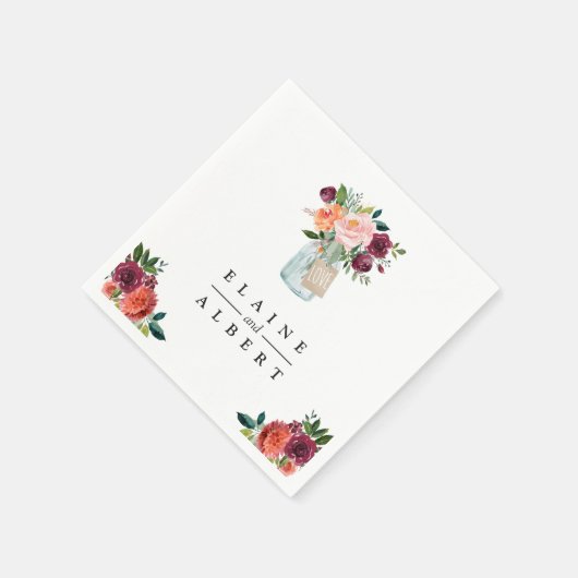 Bourgondisch Sinaasappel Bloemen Mason Jar Trouwpa Servet (Hoek)