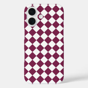 Bourgondisch Wit Dambord Diamant Patroon iPhone 16 Hoesje