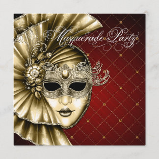 Bourgondisch Zwart Gouden Maskerade Feest Kaart