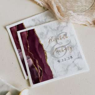 Bourgondische agaat marmer gouden script bruiloft servet