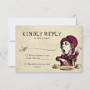 Bourgondische Alice in Wonderland Mad Hatter bruil RSVP Kaartje