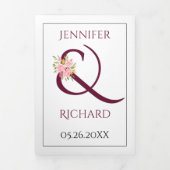 Bourgondische ampersand met roze rozen bruiloft drieluik uitnodiging (Cover)