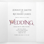 Bourgondische ampersand met roze rozen bruiloft drieluik uitnodiging (Binnenkant midden)