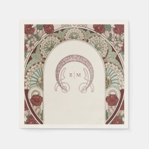 Bourgondische Art Nouveau monogram initiaal tafel Servet