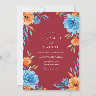 Bourgondische Azure Bloom Bruiloft Kaart