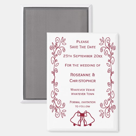 Bourgondische Bells Scrollwork Wedding Sla de datu Magneet (Voorkant / Achterkant)