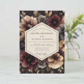 Bourgondische Bloei Schemer Bruiloft Kaart (Staand voorkant)