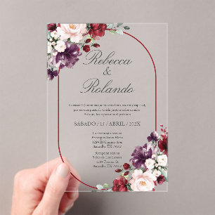 Bourgondische bloem Elegante bruiloft uitnodiging Acryl Uitnodigingen