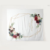 Bourgondische bloem gouden bruiloftsfotocabine ach wandkleed (Voorkant (horizontaal))