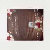 Bourgondische Bloem Mason Jar Trouwjurk Houten Lic Wandkleed (Voorkant (horizontaal))