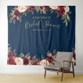 Bourgondische bloem navy bruiloft feest Photo Boot Wandkleed (In Situ (horizontaal))