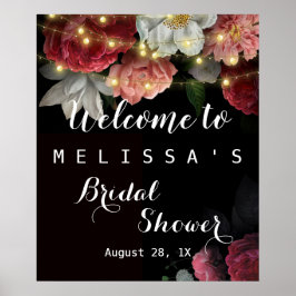 Bourgondische bloem rustieke slingerlicht bruidsdo poster