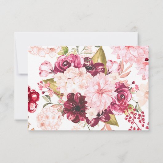 Bourgondische bloem vierkante frame bruiloft recep kaart (Achterkant)