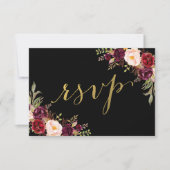 Bourgondische bloem zwarte nep goud folie trouw RS Kaart (Voorkant)