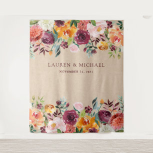 Bourgondische bloemen achtergrond   Rustieke fotoh Wandkleed