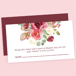 Bourgondische bloemen baby shower luier raffle  informatiekaartje